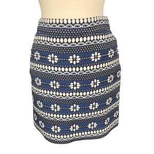 J.Crew Women’s Skirt Size 4 Blue White Textured Cotton Blend Side Pockets Mini